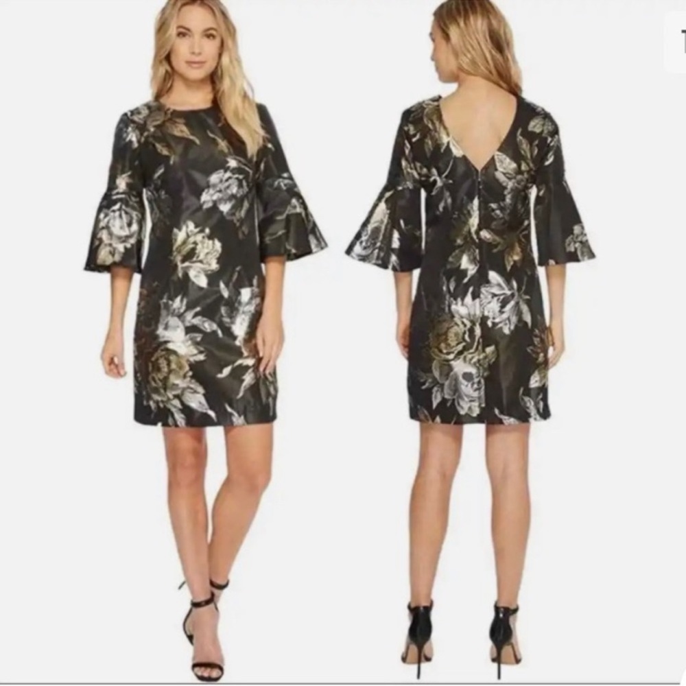 Trina Turk Rachelle Gold Floral Jacquard Formal Dress